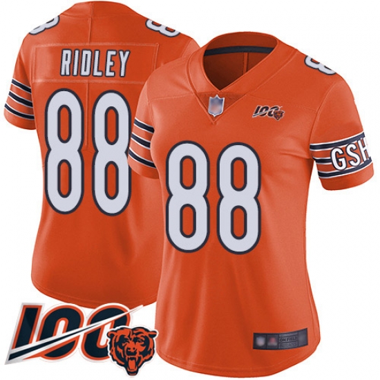 Women Chicago Bears 88 Riley Ridley Orange Alternate 100th Season Limited Football Jersey Women Chicago Bears 88 Riley Ridley Orange Alternate 100th Season Limited Football Jersey