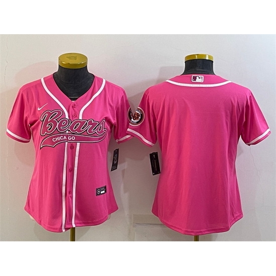 Women Chicago Bears Blank Pink With Patch Cool Base Stitched Baseball Jersey Women Chicago Bears Blank Pink With Patch Cool Base Stitched Baseball Jersey