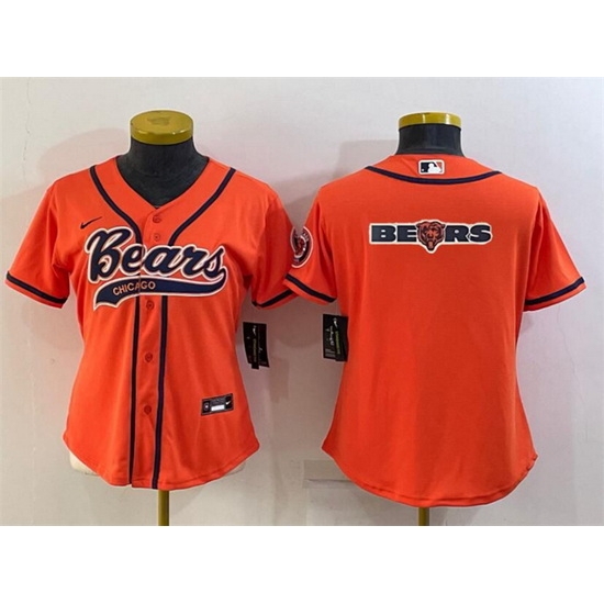 Women Chicago Bears Orange Team Big Logo With Patch Cool Base Stitched Baseball Jersey Women Chicago Bears Orange Team Big Logo With Patch Cool Base Stitched Baseball Jersey