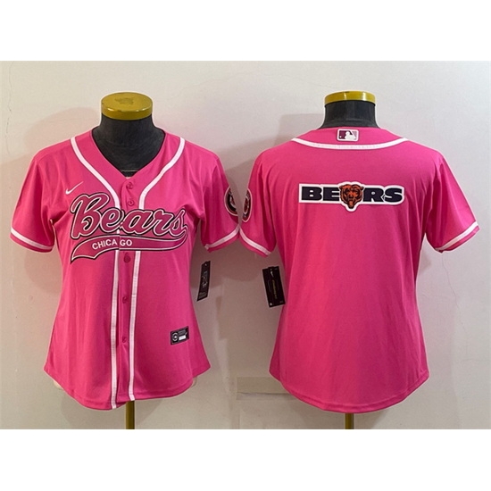 Women Chicago Bears Pink Team Big Logo With Patch Cool Base Stitched Baseball Jersey Women Chicago Bears Pink Team Big Logo With Patch Cool Base Stitched Baseball Jersey