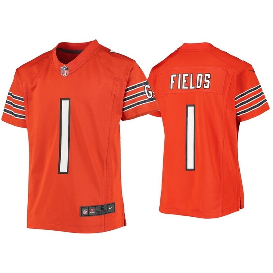 Youth Chicago Bears 1 Justin Fields Orange Jersey Youth Chicago Bears 1 Justin Fields Orange Jersey