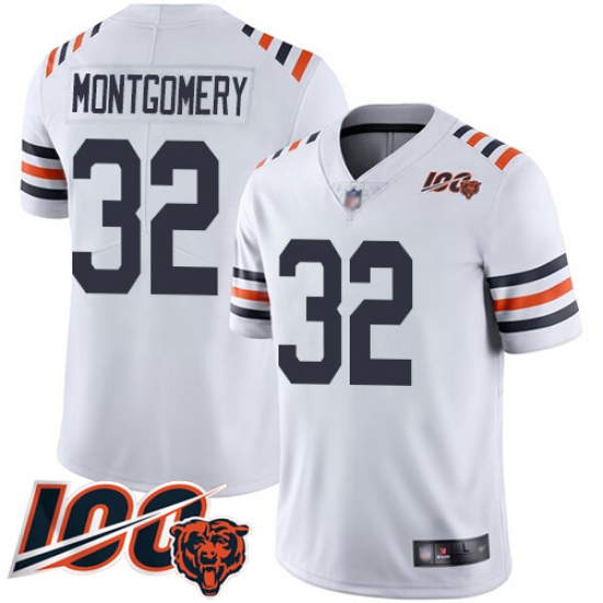 Youth Chicago Bears 32 David Montgomery White 100th Season Limited Football Jersey Youth Chicago Bears 32 David Montgomery White 100th Season Limited Football Jersey