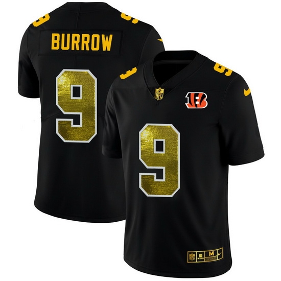 Cincinnati Bengals 9 Joe Burrow Men Black Nike Golden Sequin Vapor Limited NFL Jersey Cincinnati Bengals 9 Joe Burrow Men Black Nike Golden Sequin Vapor Limited NFL Jersey