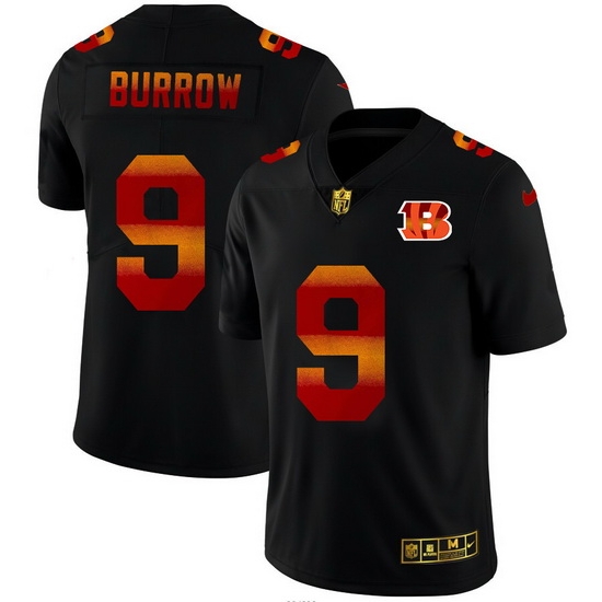 Cincinnati Bengals 9 Joe Burrow Men Black Nike Red Orange Stripe Vapor Limited NFL Jersey Cincinnati Bengals 9 Joe Burrow Men Black Nike Red Orange Stripe Vapor Limited NFL Jersey