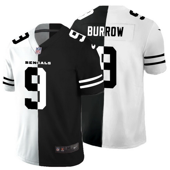 Cincinnati Bengals 9 Joe Burrow Men Black V White Peace Split Nike Vapor Untouchable Limited NFL Jersey Cincinnati Bengals 9 Joe Burrow Men Black V White Peace Split Nike Vapor Untouchable Limited NFL Jersey