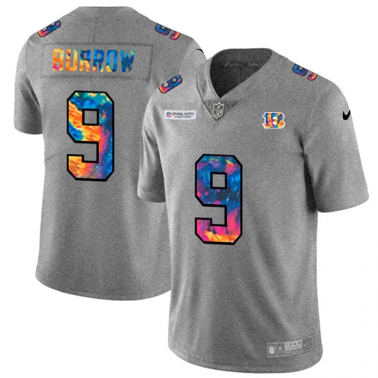 Cincinnati Bengals 9 Joe Burrow Men Nike Multi Color 2020 NFL Crucial Catch NFL Jersey Greyheather Cincinnati Bengals 9 Joe Burrow Men Nike Multi Color 2020 NFL Crucial Catch NFL Jersey Greyheather