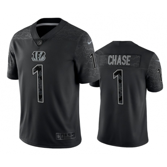 Men Cincinnati Bengals 1 Ja 27Marr Chase Black Reflective Limited Stitched Football Jersey Men Cincinnati Bengals 1 Ja 27Marr Chase Black Reflective Limited Stitched Football Jersey