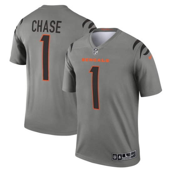 Men Cincinnati Bengals 1 Ja 27Marr Chase Gray Stitched Football Jersey Men Cincinnati Bengals 1 Ja 27Marr Chase Gray Stitched Football Jersey