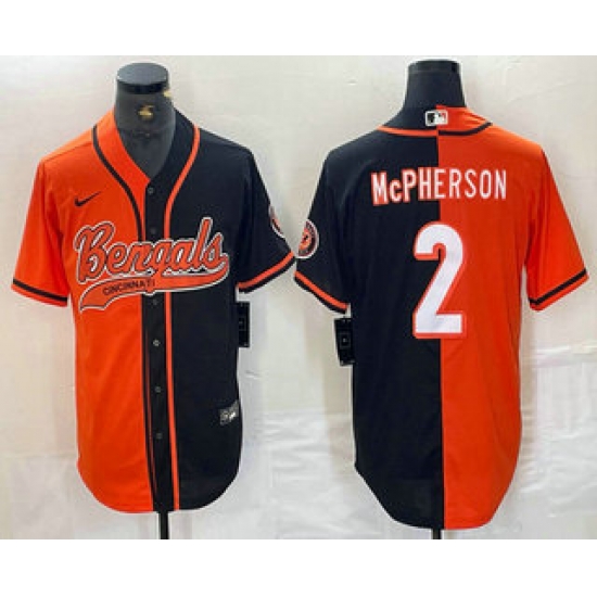 Men Cincinnati Bengals 2 Evan McPherson Orange Black Two Tone Cool Base Stitched Baseball Jersey Men Cincinnati Bengals 2 Evan McPherson Orange Black Two Tone Cool Base Stitched Baseball Jersey