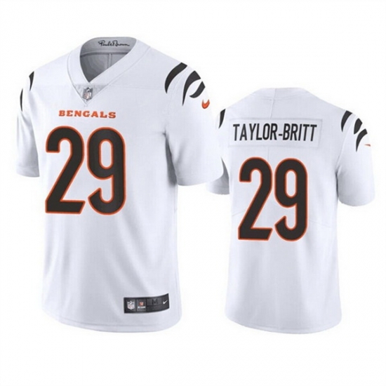 Men Cincinnati Bengals 29 Cam Taylor Britt White Vapor Limited Stitched Football Jersey Men Cincinnati Bengals 29 Cam Taylor Britt White Vapor Limited Stitched Football Jersey