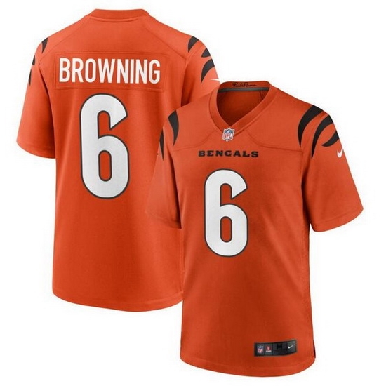 Men Cincinnati Bengals 6 Jake Browning Orange Stitched Game Jersey Men Cincinnati Bengals 6 Jake Browning Orange Stitched Game Jersey