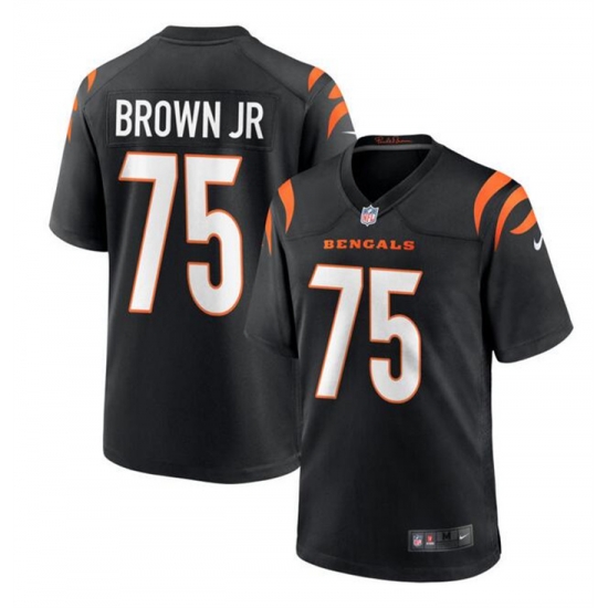 Men Cincinnati Bengals 75 Orlando Brown Jr Black Stitched Game Jersey Men Cincinnati Bengals 75 Orlando Brown Jr Black Stitched Game Jersey