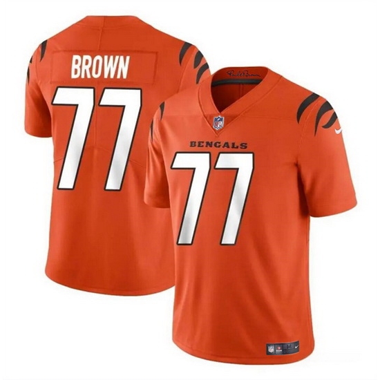 Men Cincinnati Bengals 77 Trent Brown Orange Vapor Untouchable Limited Stitched Jersey Men Cincinnati Bengals 77 Trent Brown Orange Vapor Untouchable Limited Stitched Jersey