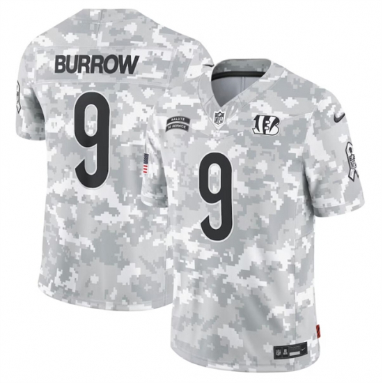 Men Cincinnati Bengals 9 Joe Burrow 2024 Arctic Camo Salute To Service Limited Stitched Football Jersey Men Cincinnati Bengals 9 Joe Burrow 2024 Arctic Camo Salute To Service Limited Stitched Football Jersey