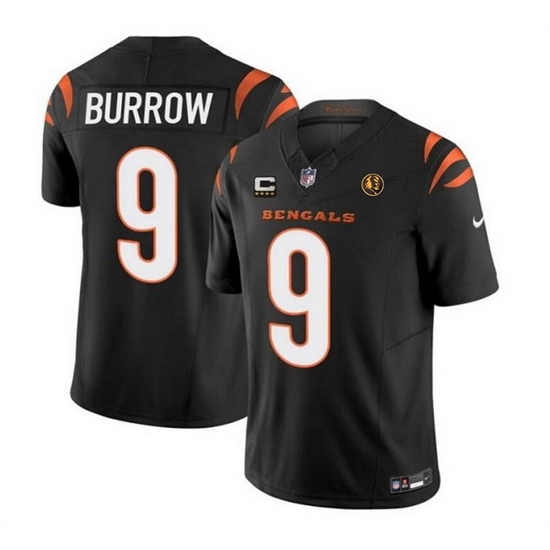 Men Cincinnati Bengals 9 Joe Burrow Black 2023 F U S E With 4 Star C Patch And John Madden Patch Vapor Limited Stitched Football Jersey Men Cincinnati Bengals 9 Joe Burrow Black 2023 F U S E With 4 Star C Patch And John Madden Patch Vapor Limited Stitched Football Jersey