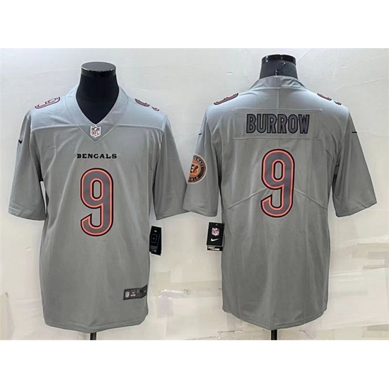 Men Cincinnati Bengals 9 Joe Burrow Gray With Patch Atmosphere Fashion Stitched Jersey Men Cincinnati Bengals 9 Joe Burrow Gray With Patch Atmosphere Fashion Stitched Jersey
