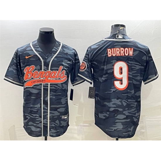 Men Cincinnati Bengals 9 Joe Burrow Grey Camo With Patch Cool Base Stitched Baseball Jersey Men Cincinnati Bengals 9 Joe Burrow Grey Camo With Patch Cool Base Stitched Baseball Jersey