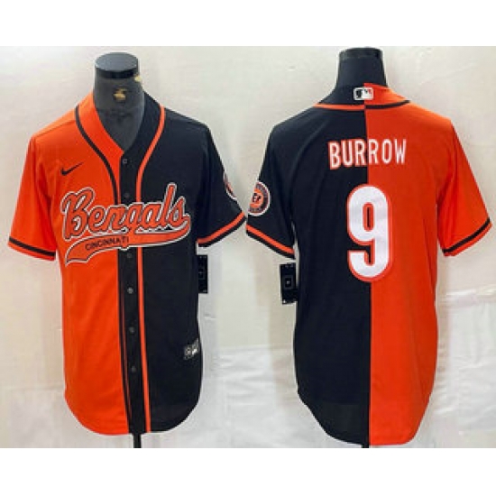 Men Cincinnati Bengals 9 Joe Burrow Orange Black Two Tone Cool Base Stitched Baseball Jersey Men Cincinnati Bengals 9 Joe Burrow Orange Black Two Tone Cool Base Stitched Baseball Jersey