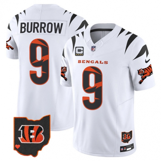 Men Cincinnati Bengals 9 Joe Burrow White F U S E  With 4 Star C Patch Special Vapor Untouchable Limited Stitched Football Jersey