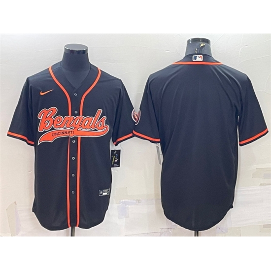 Men Cincinnati Bengals Blank Black With Patch Cool Base Stitched Baseball Jersey Men Cincinnati Bengals Blank Black With Patch Cool Base Stitched Baseball Jersey