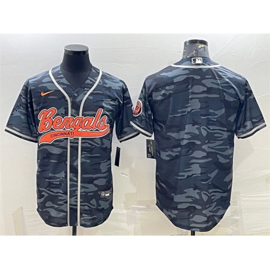 Men Cincinnati Bengals Blank Grey Camo With Patch Cool Base Stitched Baseball Jersey Men Cincinnati Bengals Blank Grey Camo With Patch Cool Base Stitched Baseball Jersey