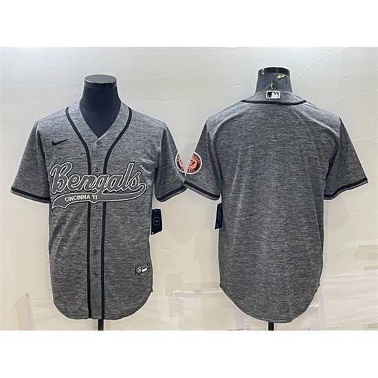 Men Cincinnati Bengals Blank Grey With Patch Cool Base Stitched Baseball Jersey Men Cincinnati Bengals Blank Grey With Patch Cool Base Stitched Baseball Jersey