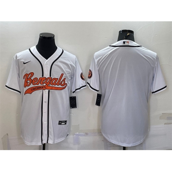 Men Cincinnati Bengals Blank White With Patch Cool Base Stitched Baseball Jersey Men Cincinnati Bengals Blank White With Patch Cool Base Stitched Baseball Jersey