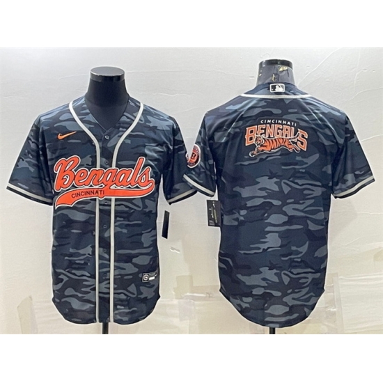 Men Cincinnati Bengals Grey Camo Team Big Logo With Patch Cool Base Stitched Baseball Jersey Men Cincinnati Bengals Grey Camo Team Big Logo With Patch Cool Base Stitched Baseball Jersey