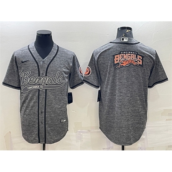 Men Cincinnati Bengals Grey Team Big Logo With Patch Cool Base Stitched Baseball Jersey Men Cincinnati Bengals Grey Team Big Logo With Patch Cool Base Stitched Baseball Jersey