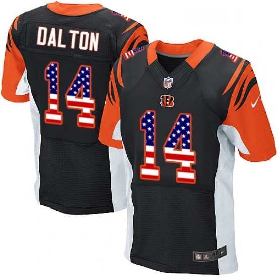 Mens Nike Cincinnati Bengals 14 Andy Dalton Elite Black Home USA Flag Fashion NFL Jersey Mens Nike Cincinnati Bengals 14 Andy Dalton Elite Black Home USA Flag Fashion NFL Jersey