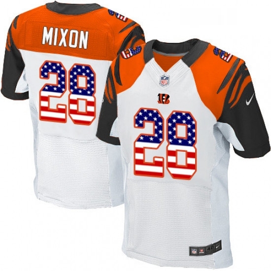 Mens Nike Cincinnati Bengals 28 Joe Mixon Elite White Road USA Flag Fashion NFL Jersey Mens Nike Cincinnati Bengals 28 Joe Mixon Elite White Road USA Flag Fashion NFL Jersey