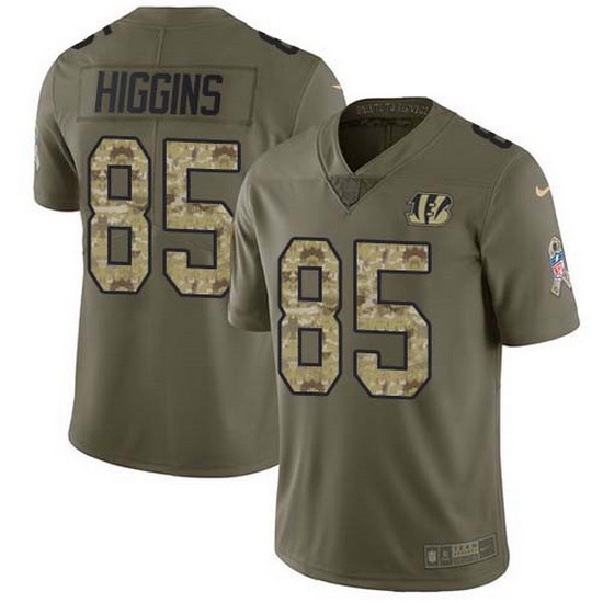 Nike Bengals 85 Tee Higgins Olive Camo Men Stitched NFL Limited 2017 Salute To Service Jersey Nike Bengals 85 Tee Higgins Olive Camo Men Stitched NFL Limited 2017 Salute To Service Jersey