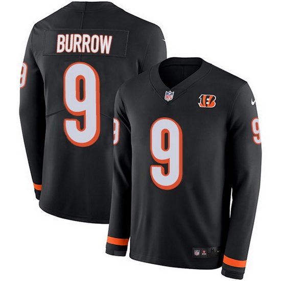 Nike Bengals 9 Joe Burrow Black Team Color Men Stitched NFL Limited Therma Long Sleeve Jersey Nike Bengals 9 Joe Burrow Black Team Color Men Stitched NFL Limited Therma Long Sleeve Jersey