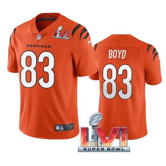 Nike Cincinati Bengals 83 Tyler Boyd Orange 2022 Super Bowl LVI Vapor Limited Jersey Nike Cincinati Bengals 83 Tyler Boyd Orange 2022 Super Bowl LVI Vapor Limited Jersey