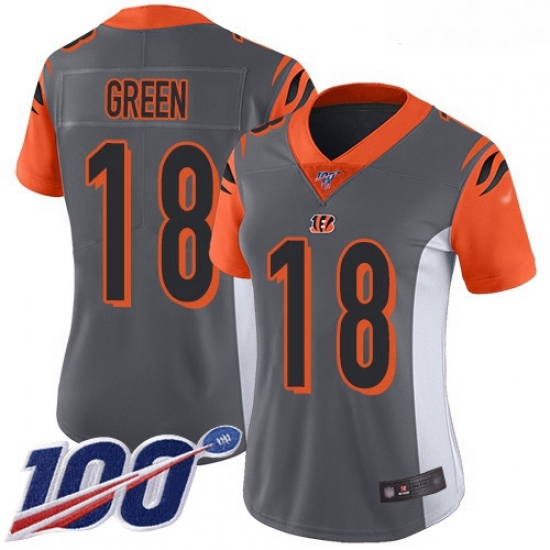 Bengals #18 A J Green Silver Women Stitched Football Limited Inverted Legend 100th Season Jersey Bengals #18 A J Green Silver Women Stitched Football Limited Inverted Legend 100th Season Jersey