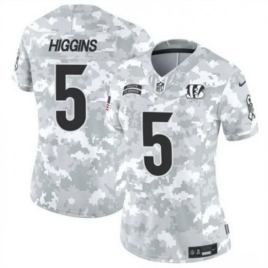 Women Cincinnati Bengals 5 Tee Higgins 2024 F U S E Arctic Camo Salute To Service Limited Stitched Football Jersey Women Cincinnati Bengals 5 Tee Higgins 2024 F U S E Arctic Camo Salute To Service Limited Stitched Football Jersey