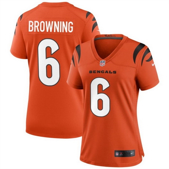 Women Cincinnati Bengals 6 Jake Browning Orange Stitched Football Jersey 28Run Small 29 Women Cincinnati Bengals 6 Jake Browning Orange Stitched Football Jersey 28Run Small 29