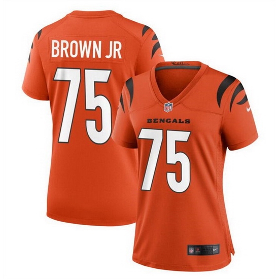 Women Cincinnati Bengals 75 Orlando Brown Jr Orange Stitched Football Jersey Run Small Women Cincinnati Bengals 75 Orlando Brown Jr Orange Stitched Football Jersey Run Small