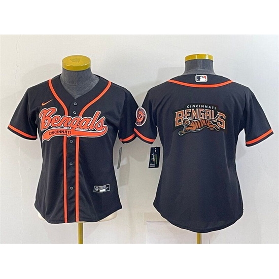 Women Cincinnati Bengals Black Team Big Logo With Patch Cool Base Stitched Baseball Jersey Women Cincinnati Bengals Black Team Big Logo With Patch Cool Base Stitched Baseball Jersey