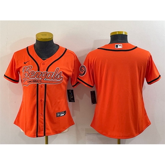 Women Cincinnati Bengals Blank Orange With Patch Cool Base Stitched Baseball Jersey Women Cincinnati Bengals Blank Orange With Patch Cool Base Stitched Baseball Jersey