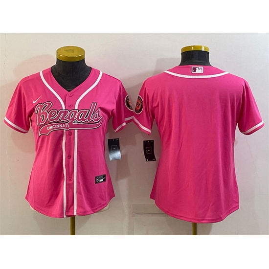 Women Cincinnati Bengals Blank Pink With Patch Cool Base Stitched Baseball Jersey Women Cincinnati Bengals Blank Pink With Patch Cool Base Stitched Baseball Jersey
