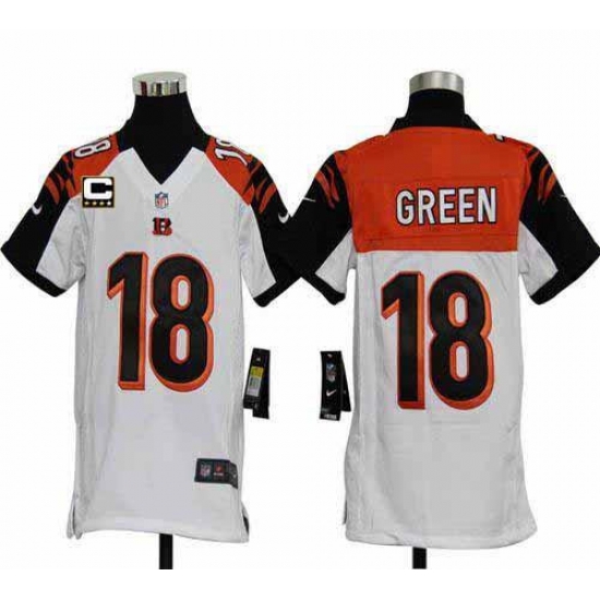 Nike Bengals #18 A J Green White With C Patch Youth Stitched NFL Elite Jersey Nike Bengals #18 A J Green White With C Patch Youth Stitched NFL Elite Jersey