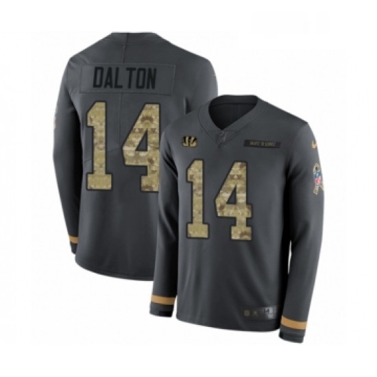 Youth Nike Cincinnati Bengals 14 Andy Dalton Limited Black Salute to Service Therma Long Sleeve NFL Jersey Youth Nike Cincinnati Bengals 14 Andy Dalton Limited Black Salute to Service Therma Long Sleeve NFL Jersey