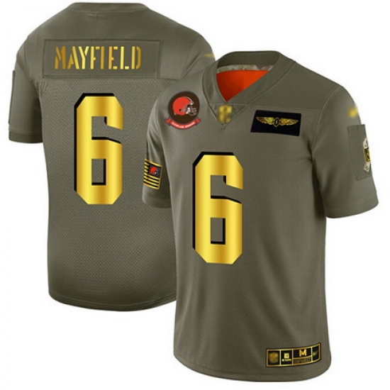 Browns 6 Baker Mayfield Camo Gold Men Stitched Football Limited 2019 Salute To Service Jersey Browns 6 Baker Mayfield Camo Gold Men Stitched Football Limited 2019 Salute To Service Jersey