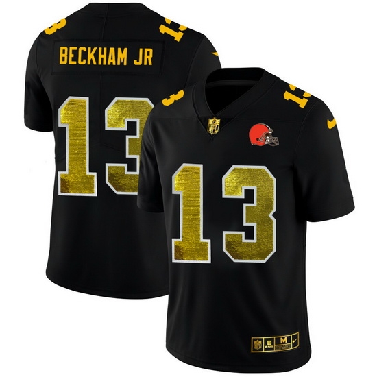 Cleveland Browns 13 Odell Beckham Jr Men Black Nike Golden Sequin Vapor Limited NFL Jersey Cleveland Browns 13 Odell Beckham Jr Men Black Nike Golden Sequin Vapor Limited NFL Jersey