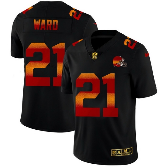 Cleveland Browns 21 Denzel Ward Men Black Nike Red Orange Stripe Vapor Limited NFL Jersey Cleveland Browns 21 Denzel Ward Men Black Nike Red Orange Stripe Vapor Limited NFL Jersey