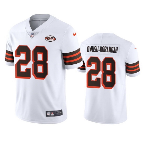 Cleveland Browns 28 Jeremiah Owusu Koramoah Nike 1946 Collection Alternate Vapor Limited NFL Jersey White Cleveland Browns 28 Jeremiah Owusu Koramoah Nike 1946 Collection Alternate Vapor Limited NFL Jersey White