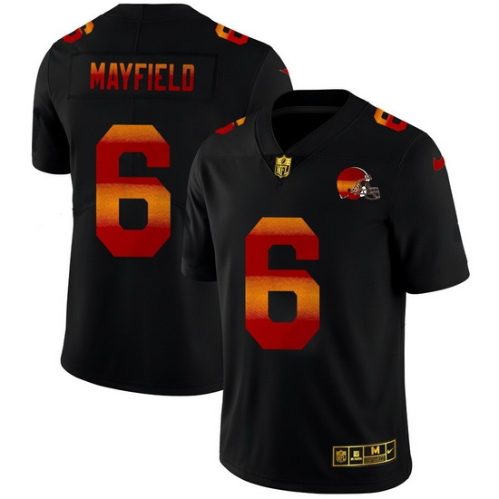 Cleveland Browns 6 Baker Mayfield Men Black Nike Red Orange Stripe Vapor Limited NFL Jersey Cleveland Browns 6 Baker Mayfield Men Black Nike Red Orange Stripe Vapor Limited NFL Jersey