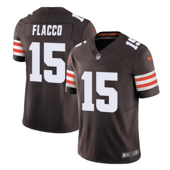 Men Cleveland Browns 15 Joe Flacco Brown 2023 F U S E Vapor Limited Stitched Football Jersey Men Cleveland Browns 15 Joe Flacco Brown 2023 F U S E Vapor Limited Stitched Football Jersey