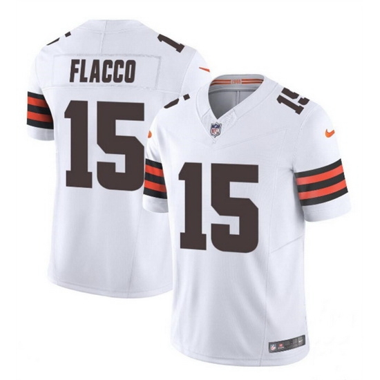 Men Cleveland Browns 15 Joe Flacco White 2023 F U S E Vapor Limited Stitched Football Jersey Men Cleveland Browns 15 Joe Flacco White 2023 F U S E Vapor Limited Stitched Football Jersey